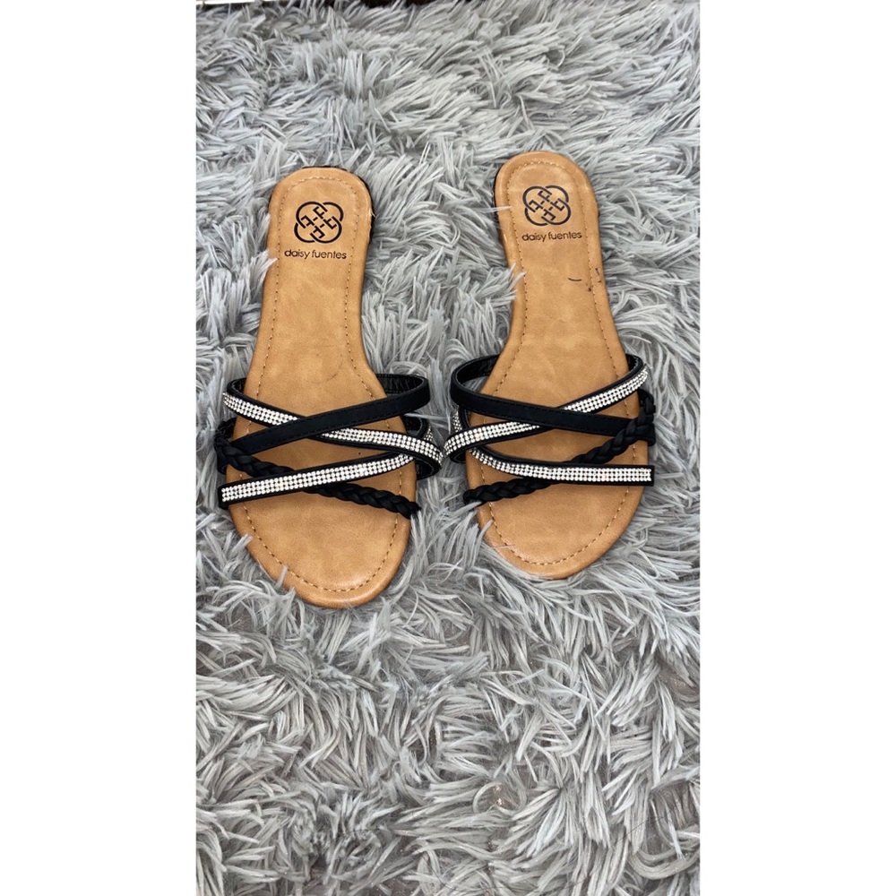 Black glitter rhinestone sandals